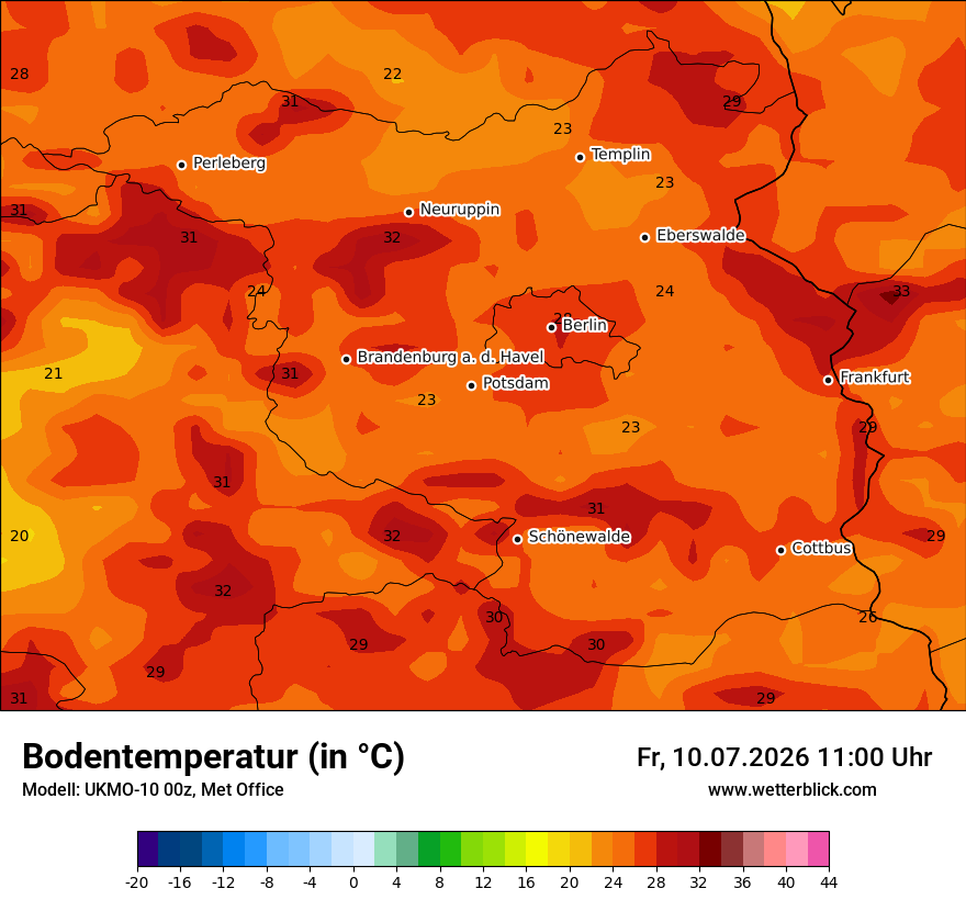 Modellkarte UKMO – t_g – bb