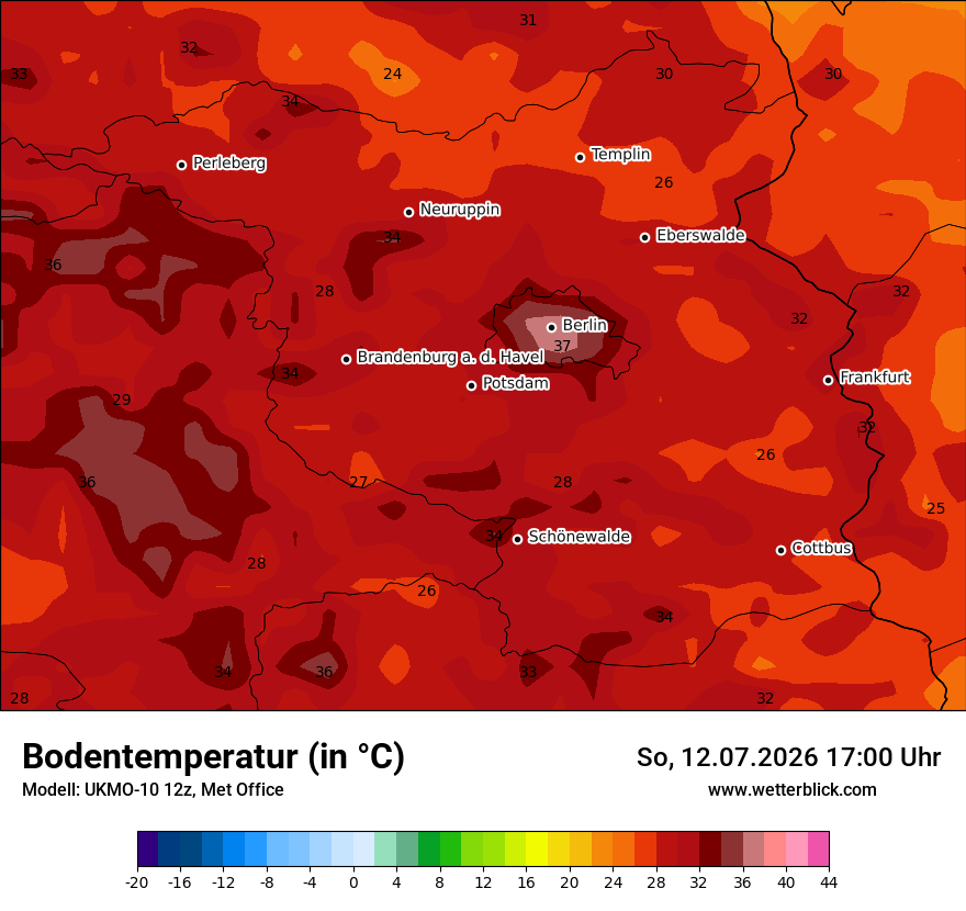 Modellkarte UKMO – t_g – bb