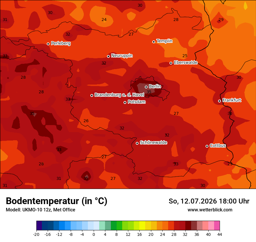 Modellkarte UKMO – t_g – bb