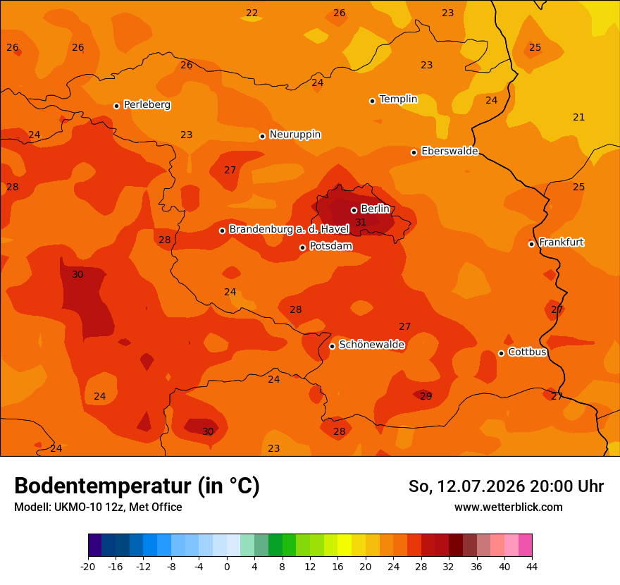 Modellkarte UKMO – t_g – bb