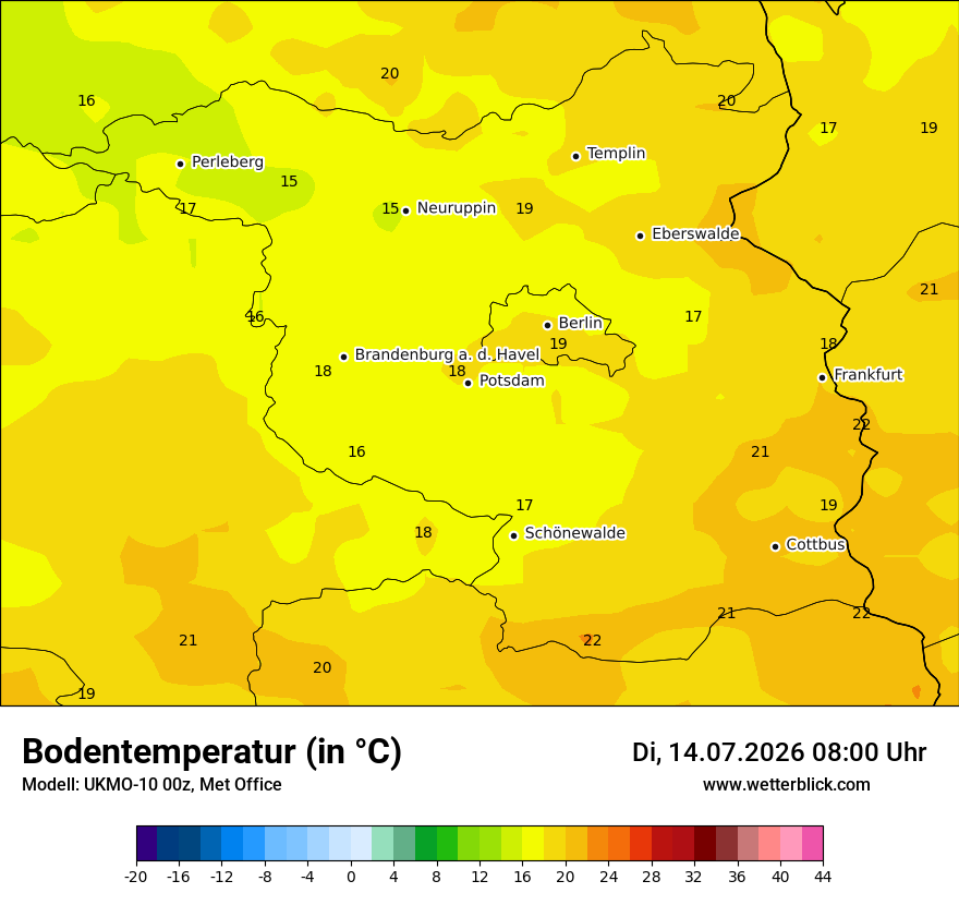 Modellkarte UKMO – t_g – bb