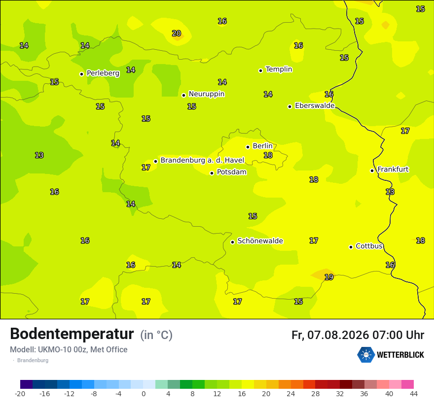Modellkarte UKMO – t_g – bb