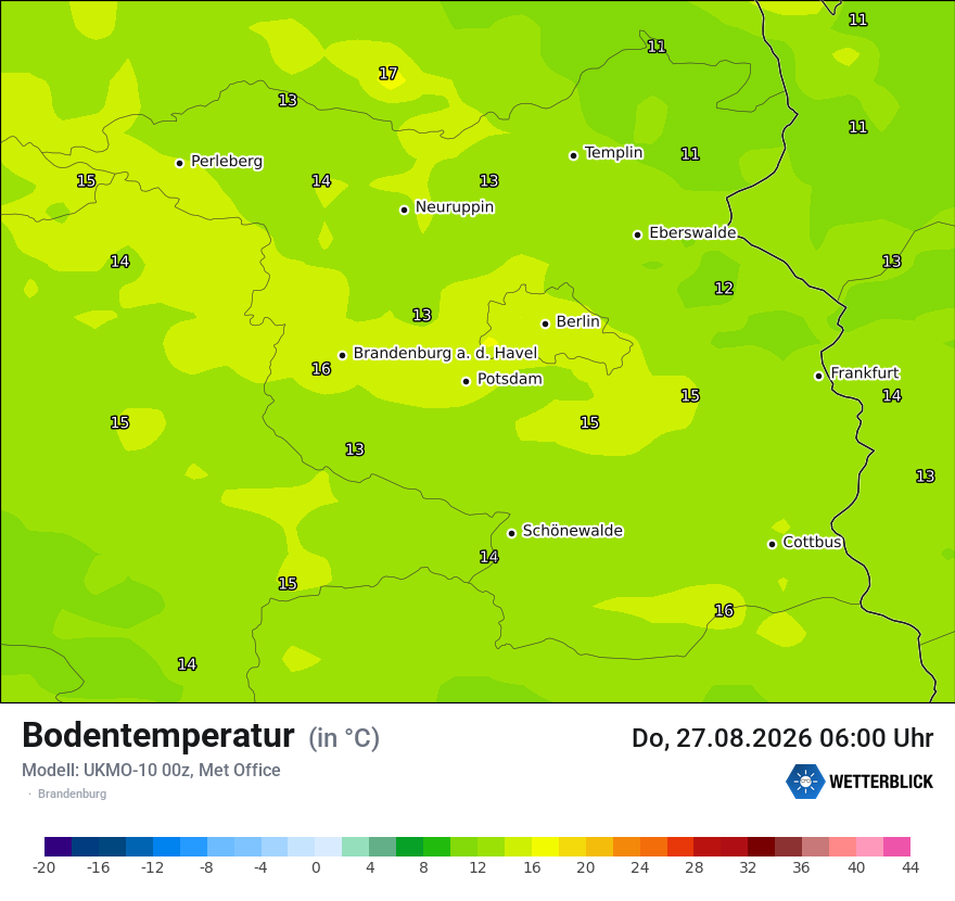 Modellkarte UKMO – t_g – bb