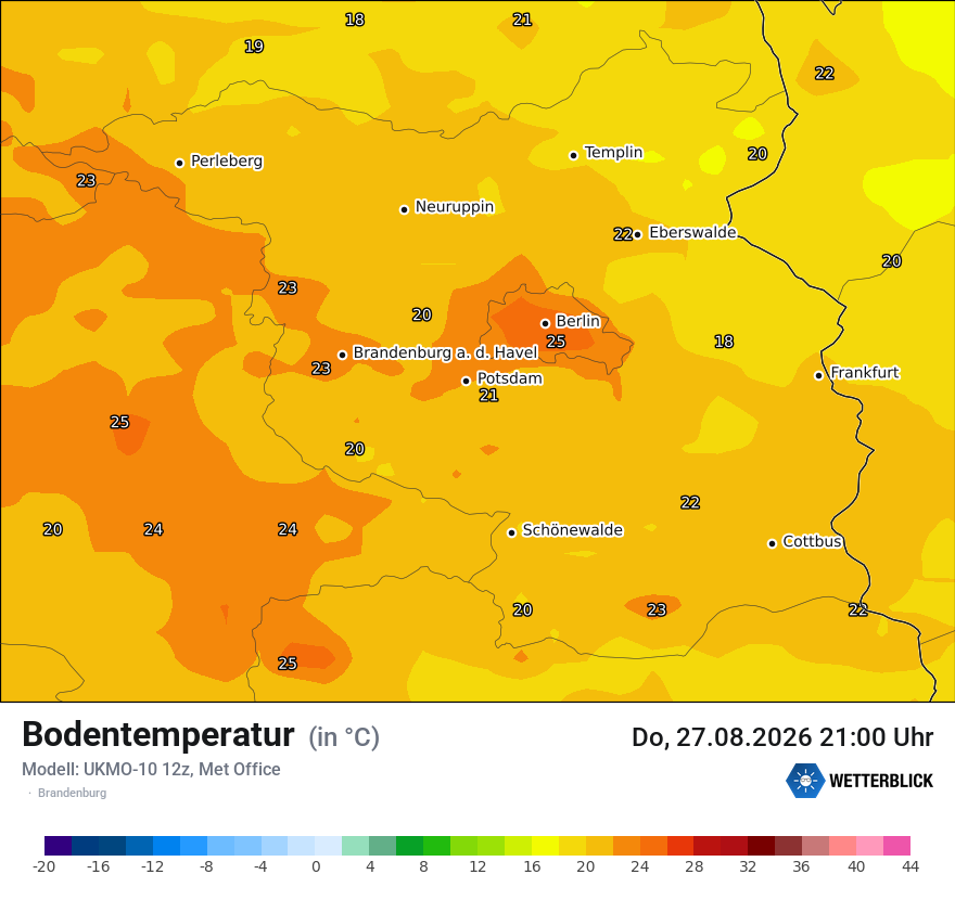 Modellkarte UKMO – t_g – bb