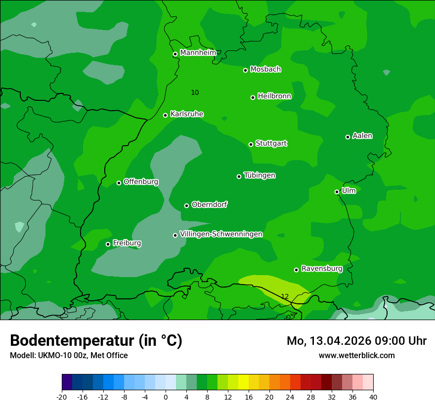 Modellkarte UKMO – t_g – bw