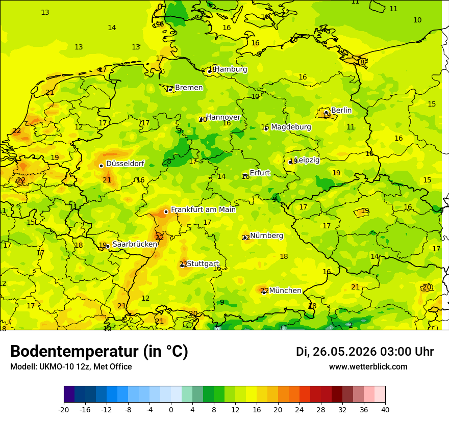 Modellkarte UKMO – t_g – deutschland