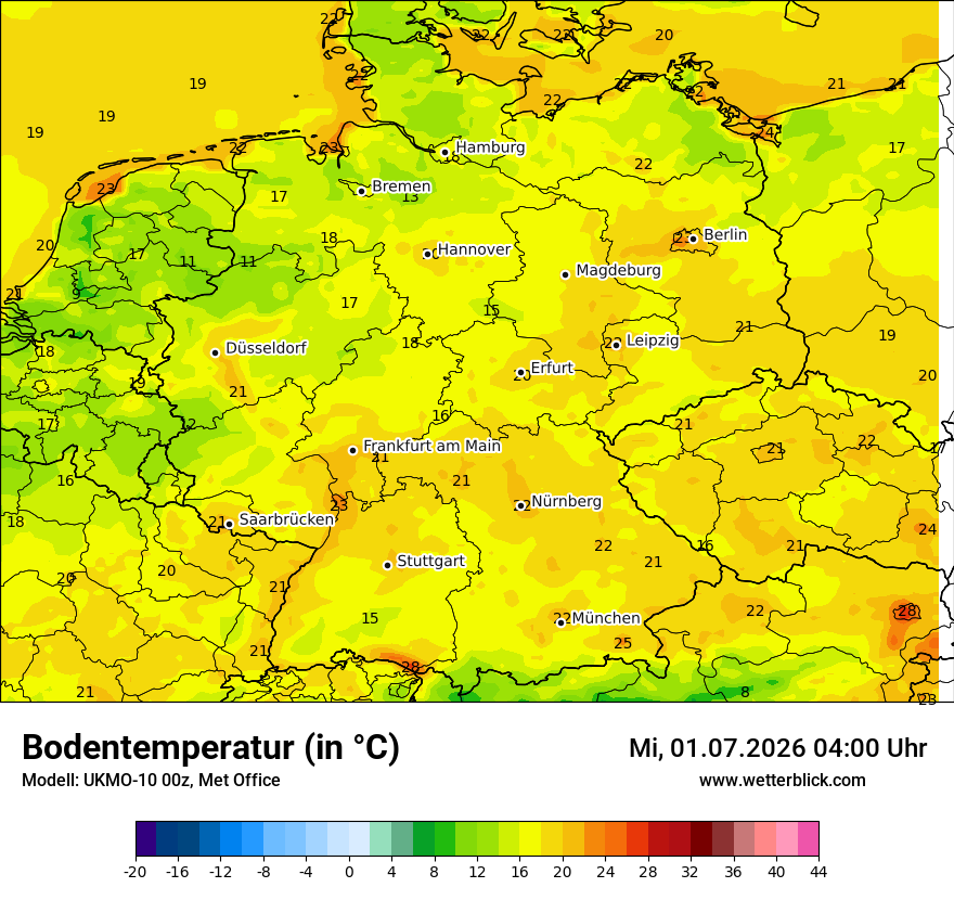 Modellkarte UKMO – t_g – deutschland