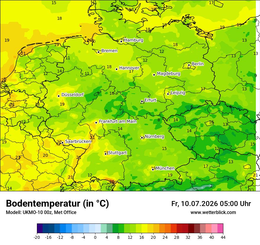 Modellkarte UKMO – t_g – deutschland