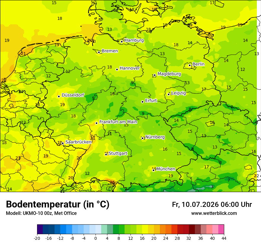 Modellkarte UKMO – t_g – deutschland