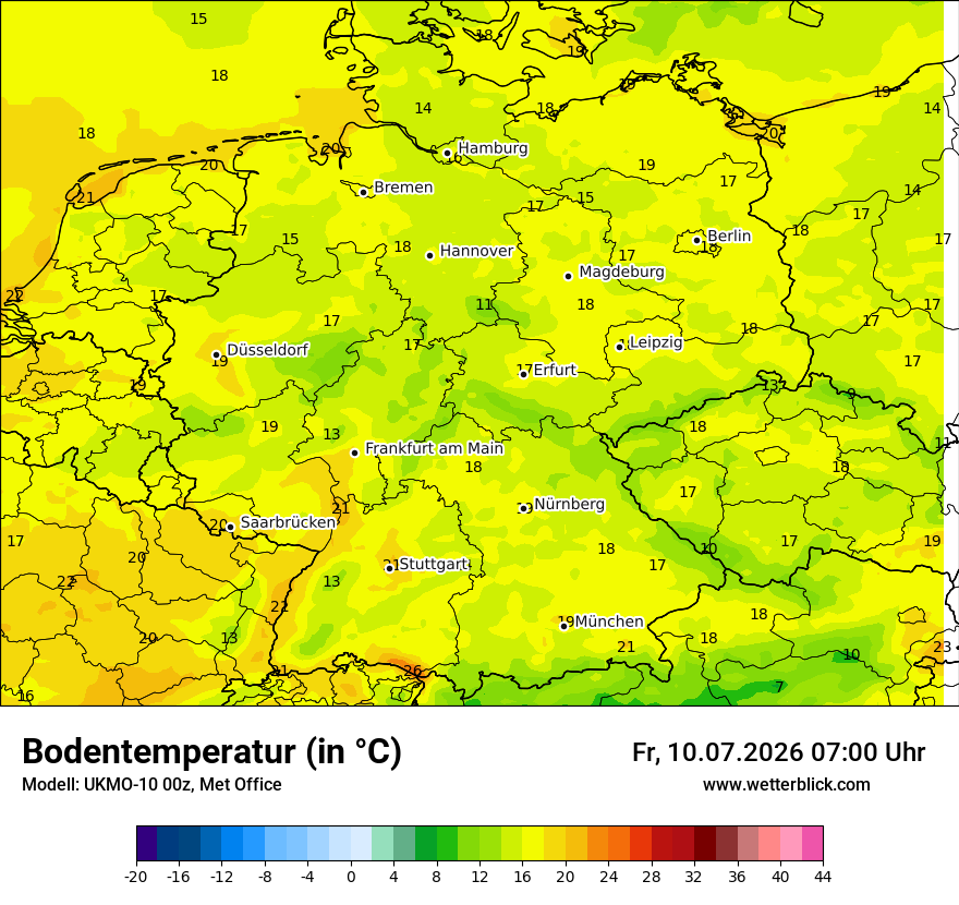 Modellkarte UKMO – t_g – deutschland