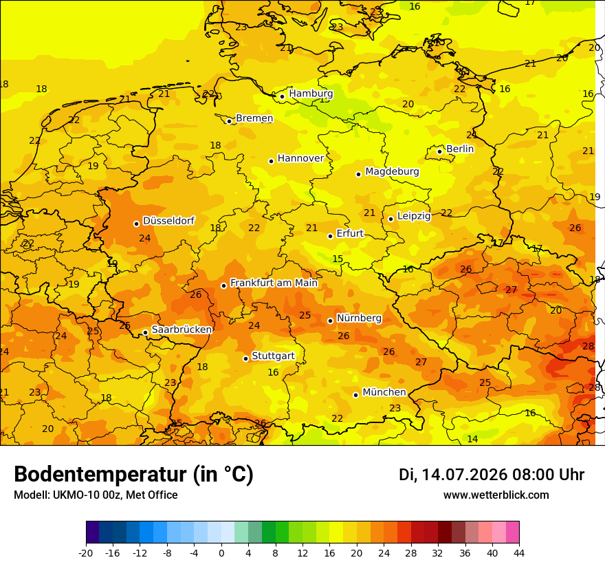 Modellkarte UKMO – t_g – deutschland