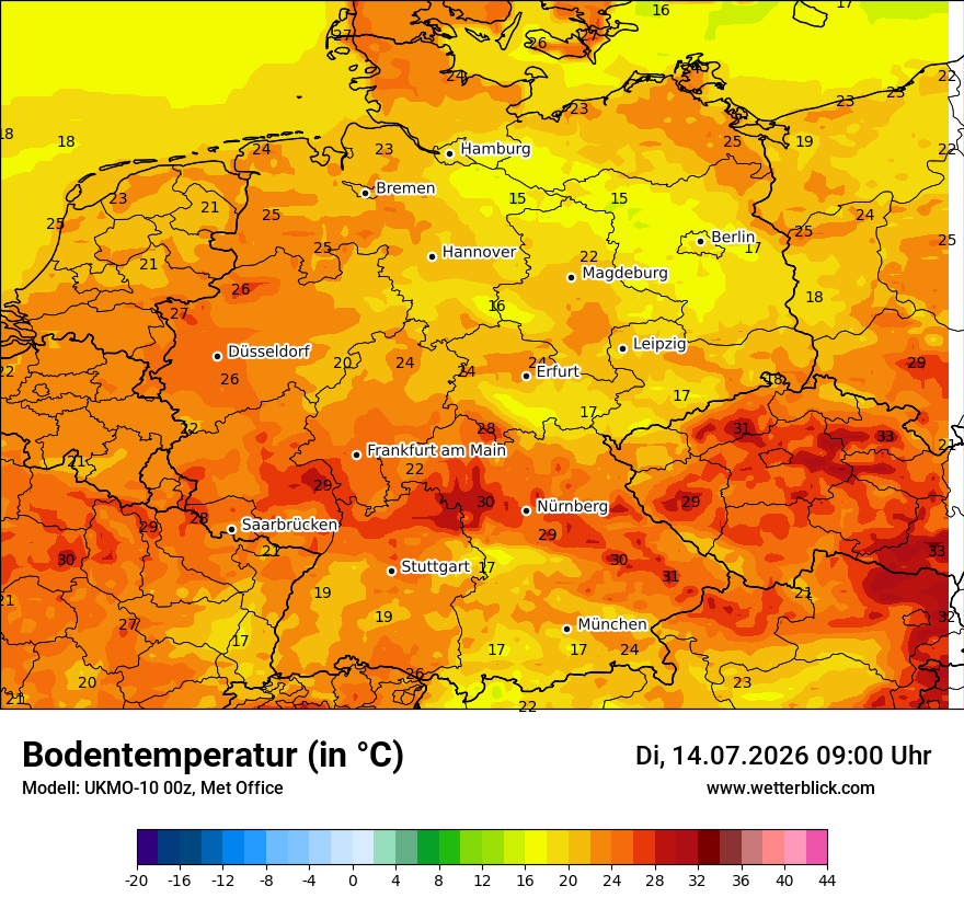 Modellkarte UKMO – t_g – deutschland