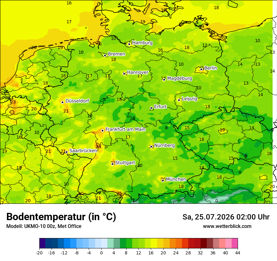 Modellkarte UKMO – t_g – deutschland