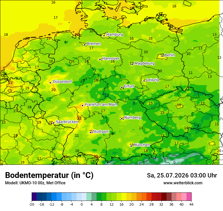 Modellkarte UKMO – t_g – deutschland
