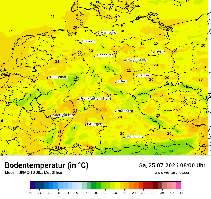 Modellkarte UKMO – t_g – deutschland