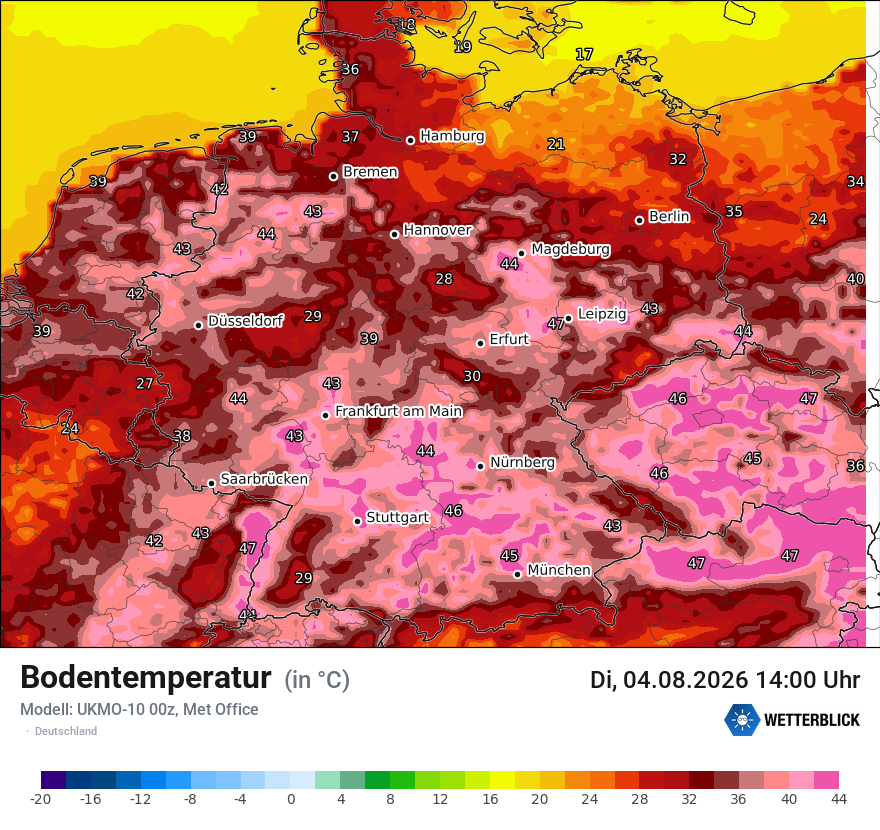 Modellkarte UKMO – t_g – deutschland