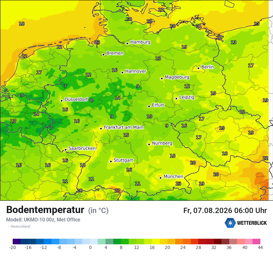 Modellkarte UKMO – t_g – deutschland