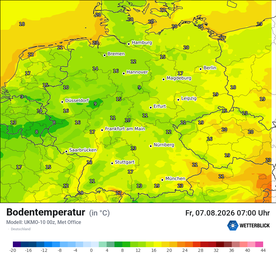 Modellkarte UKMO – t_g – deutschland
