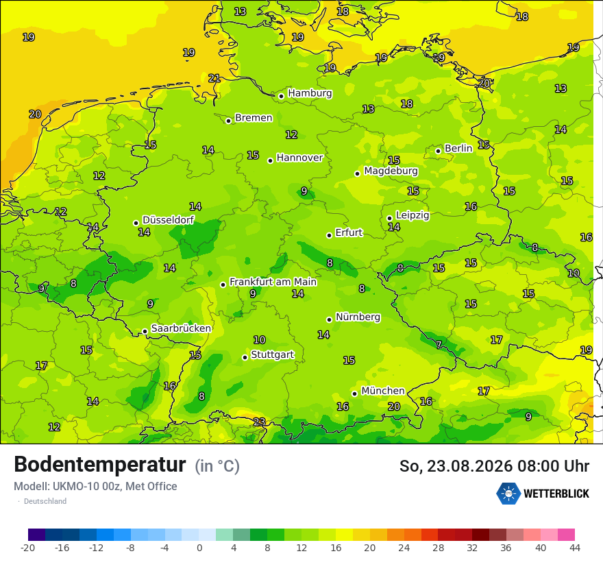 Modellkarte UKMO – t_g – deutschland