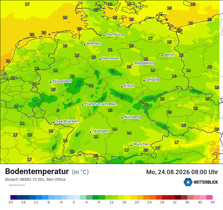 Modellkarte UKMO – t_g – deutschland