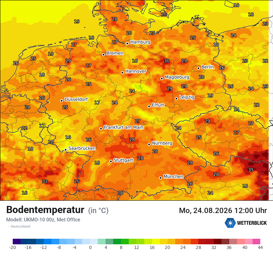 Modellkarte UKMO – t_g – deutschland