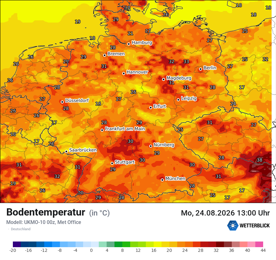 Modellkarte UKMO – t_g – deutschland