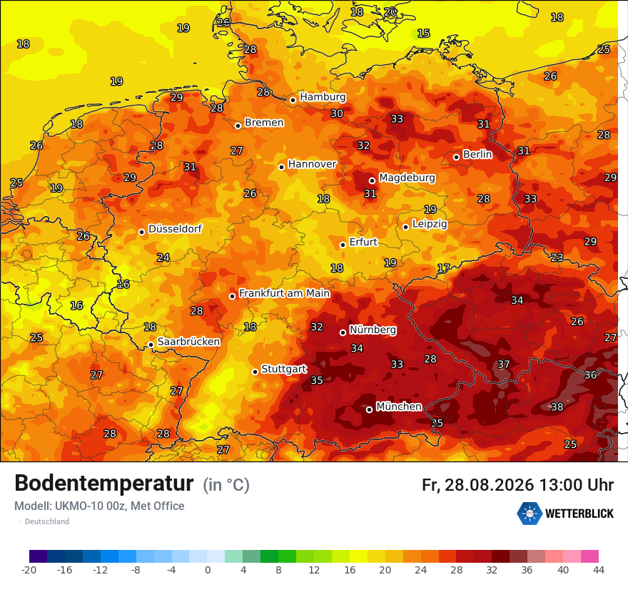 Modellkarte UKMO – t_g – deutschland