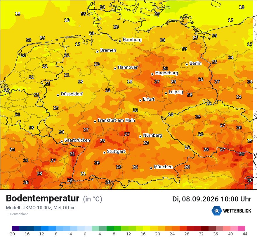 Modellkarte UKMO – t_g – deutschland
