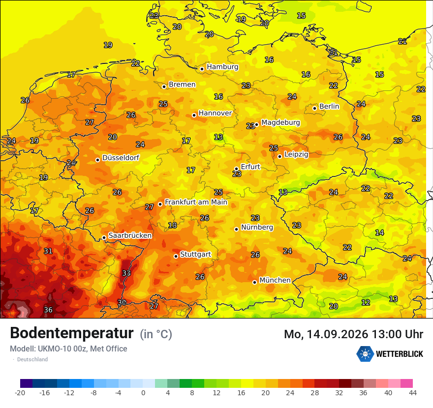 Modellkarte UKMO – t_g – deutschland