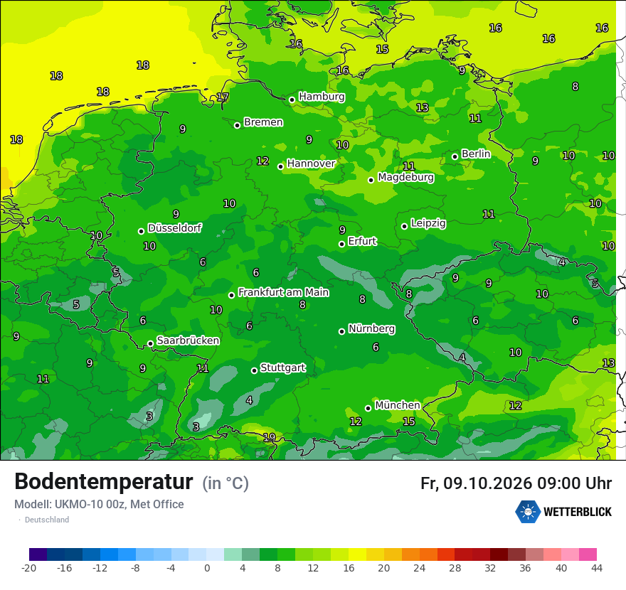 Modellkarte UKMO – t_g – deutschland