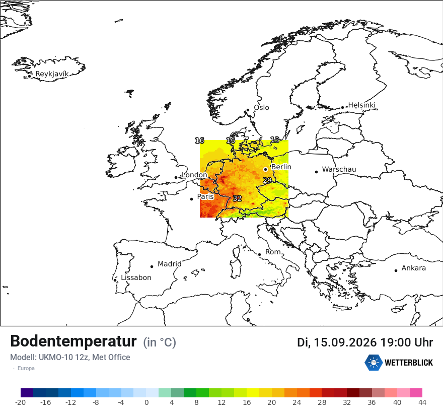 Modellkarte UKMO – t_g – europa