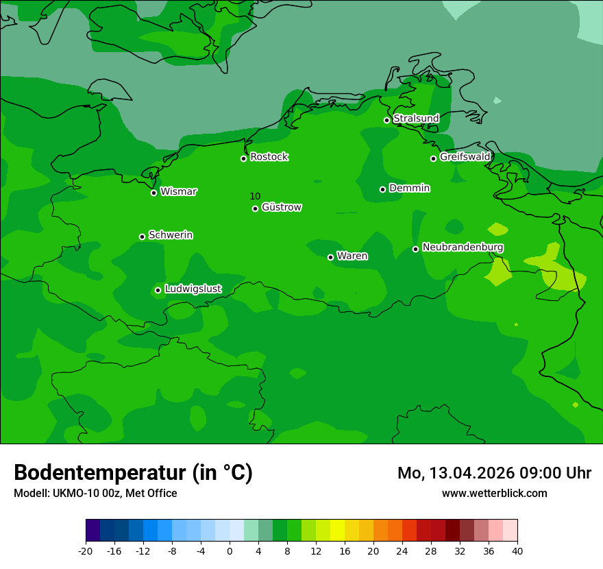 Modellkarte UKMO – t_g – mv
