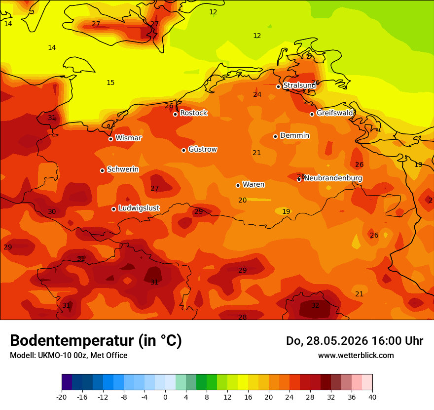 Modellkarte UKMO – t_g – mv