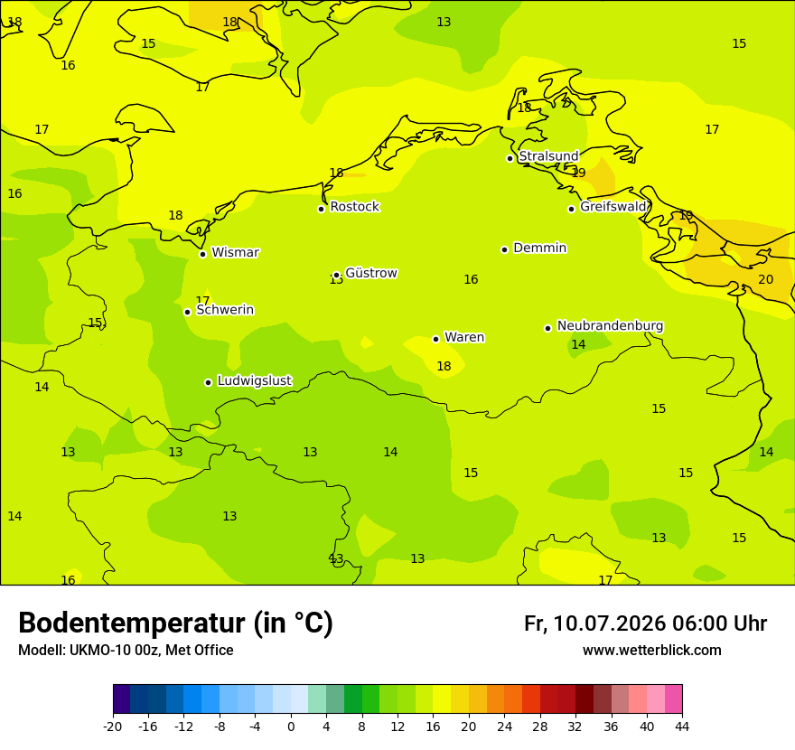Modellkarte UKMO – t_g – mv
