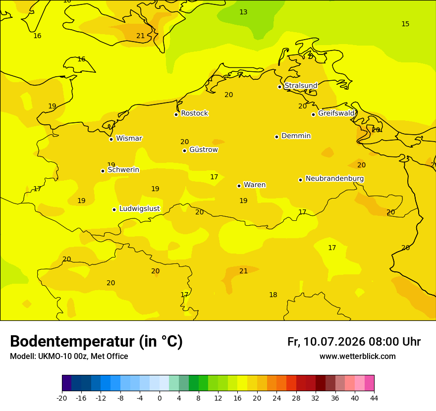 Modellkarte UKMO – t_g – mv