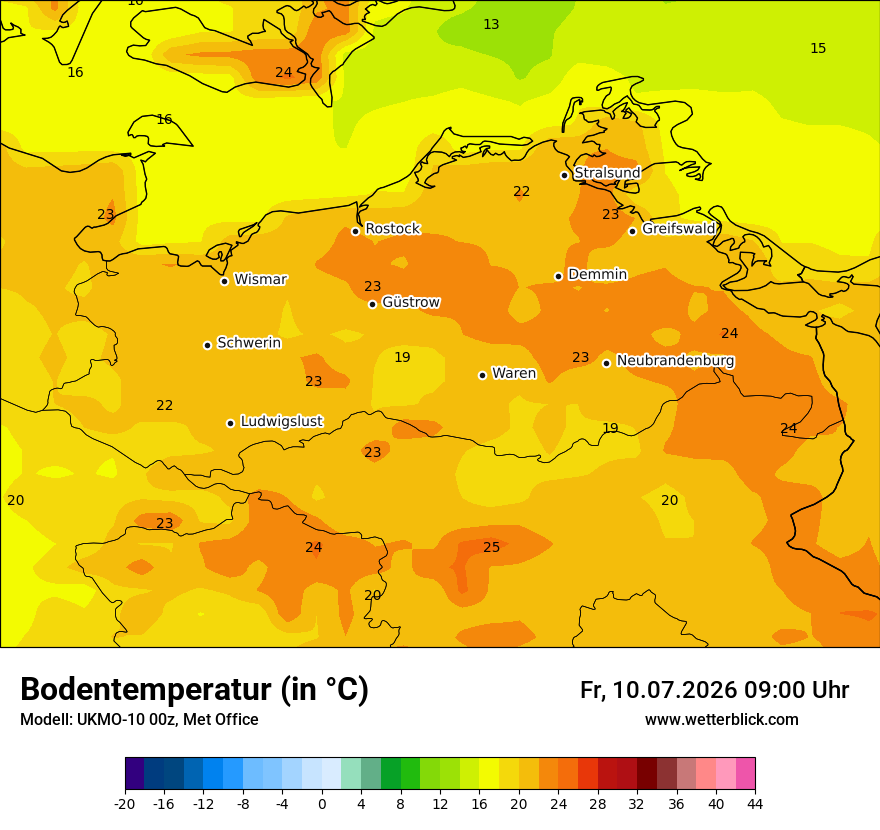 Modellkarte UKMO – t_g – mv