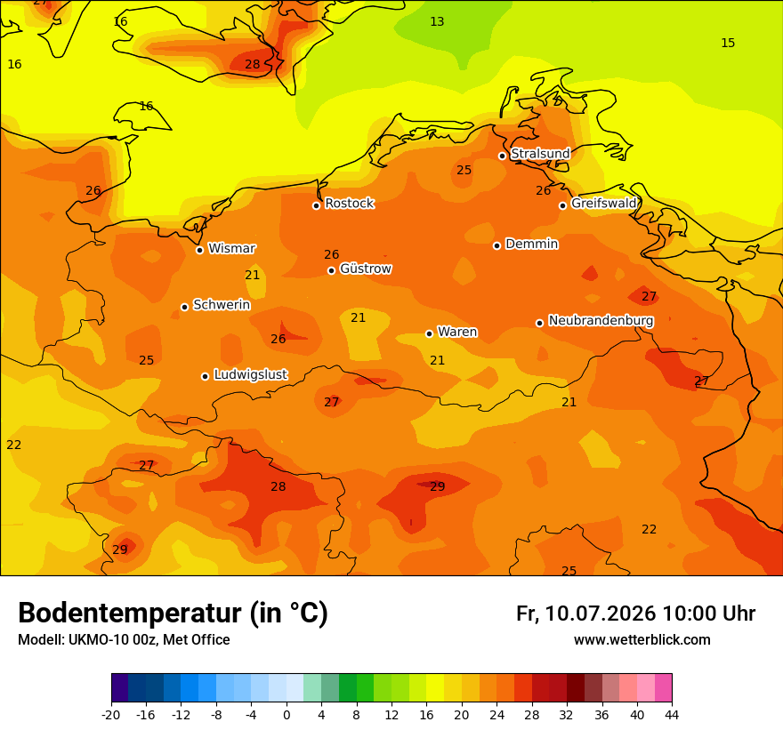 Modellkarte UKMO – t_g – mv