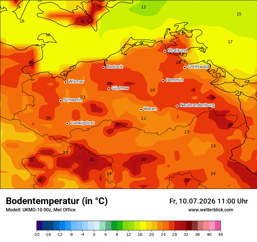 Modellkarte UKMO – t_g – mv