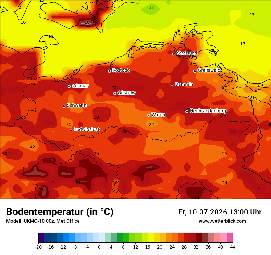 Modellkarte UKMO – t_g – mv
