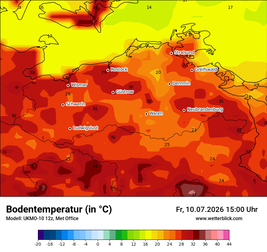 Modellkarte UKMO – t_g – mv