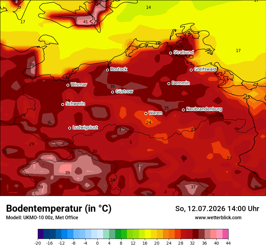 Modellkarte UKMO – t_g – mv