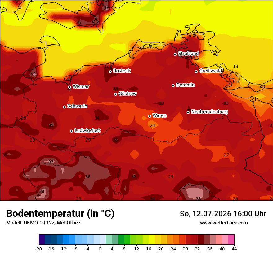 Modellkarte UKMO – t_g – mv