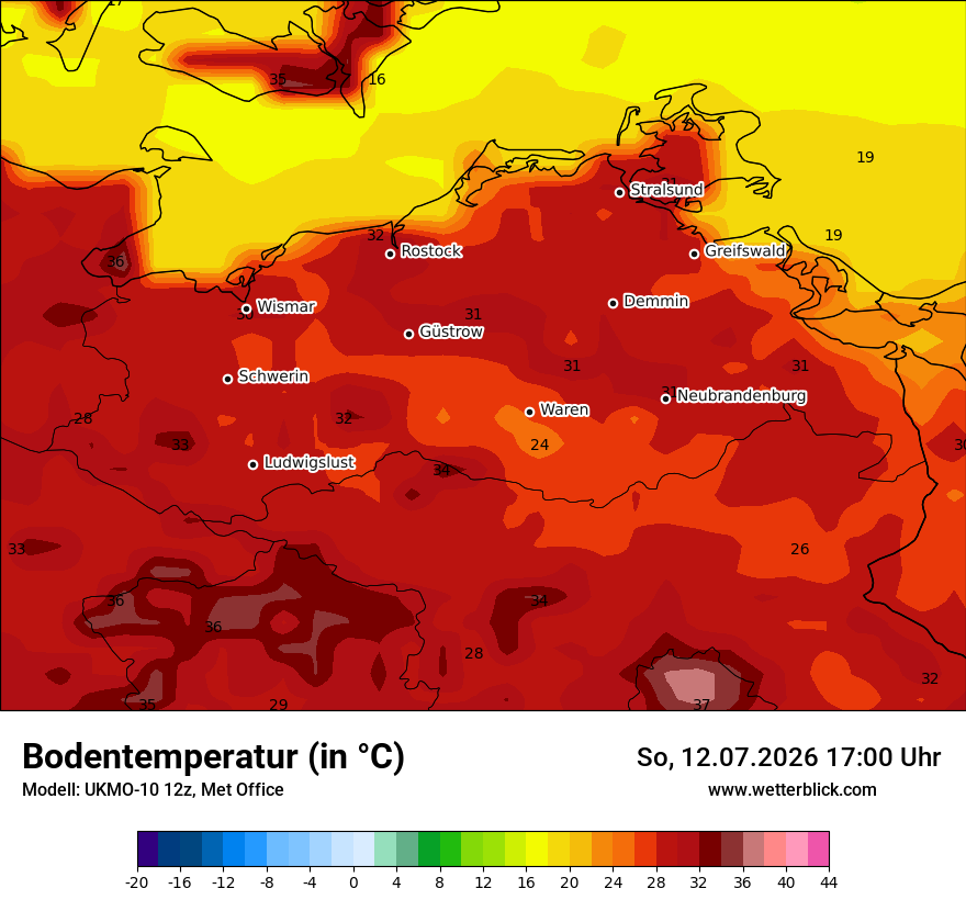 Modellkarte UKMO – t_g – mv