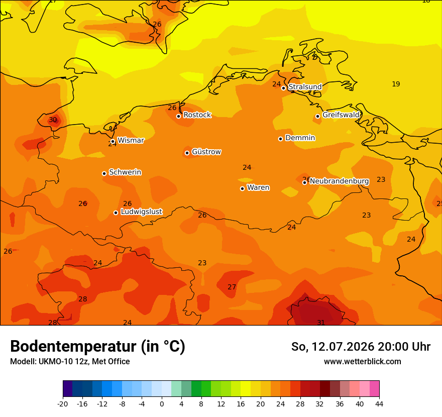 Modellkarte UKMO – t_g – mv