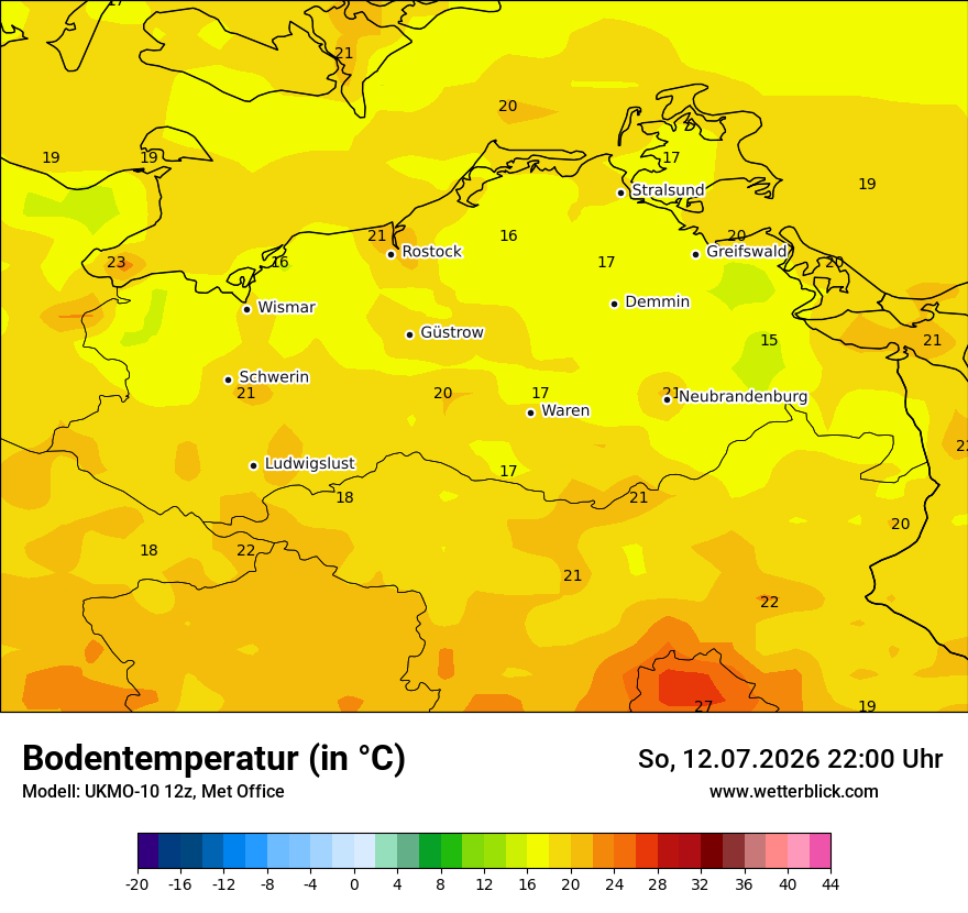 Modellkarte UKMO – t_g – mv