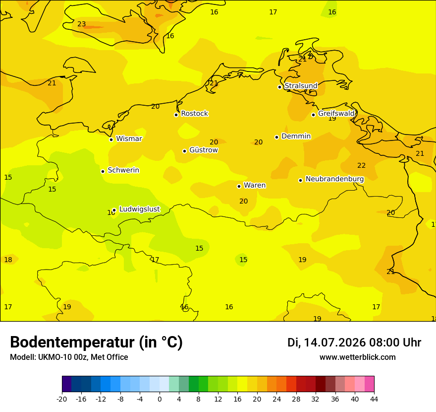 Modellkarte UKMO – t_g – mv