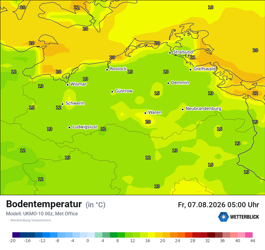Modellkarte UKMO – t_g – mv
