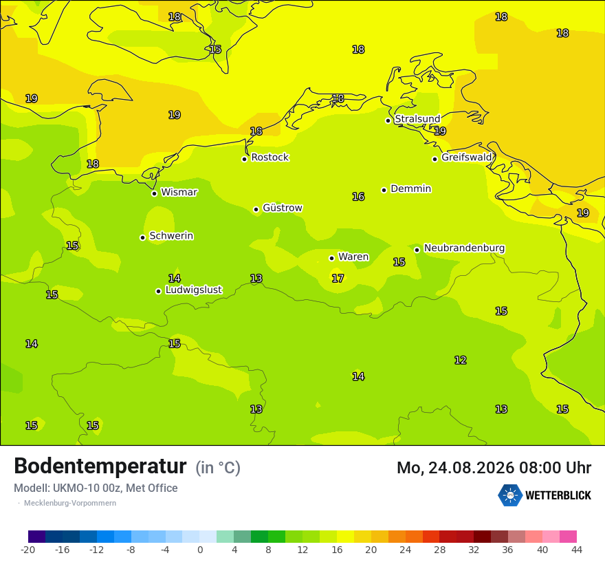 Modellkarte UKMO – t_g – mv