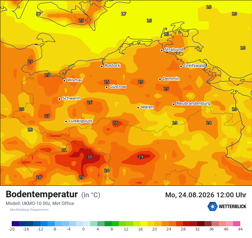 Modellkarte UKMO – t_g – mv