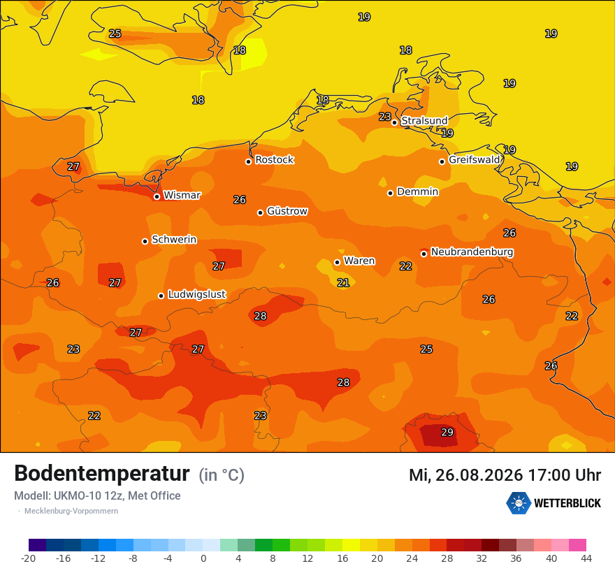Modellkarte UKMO – t_g – mv